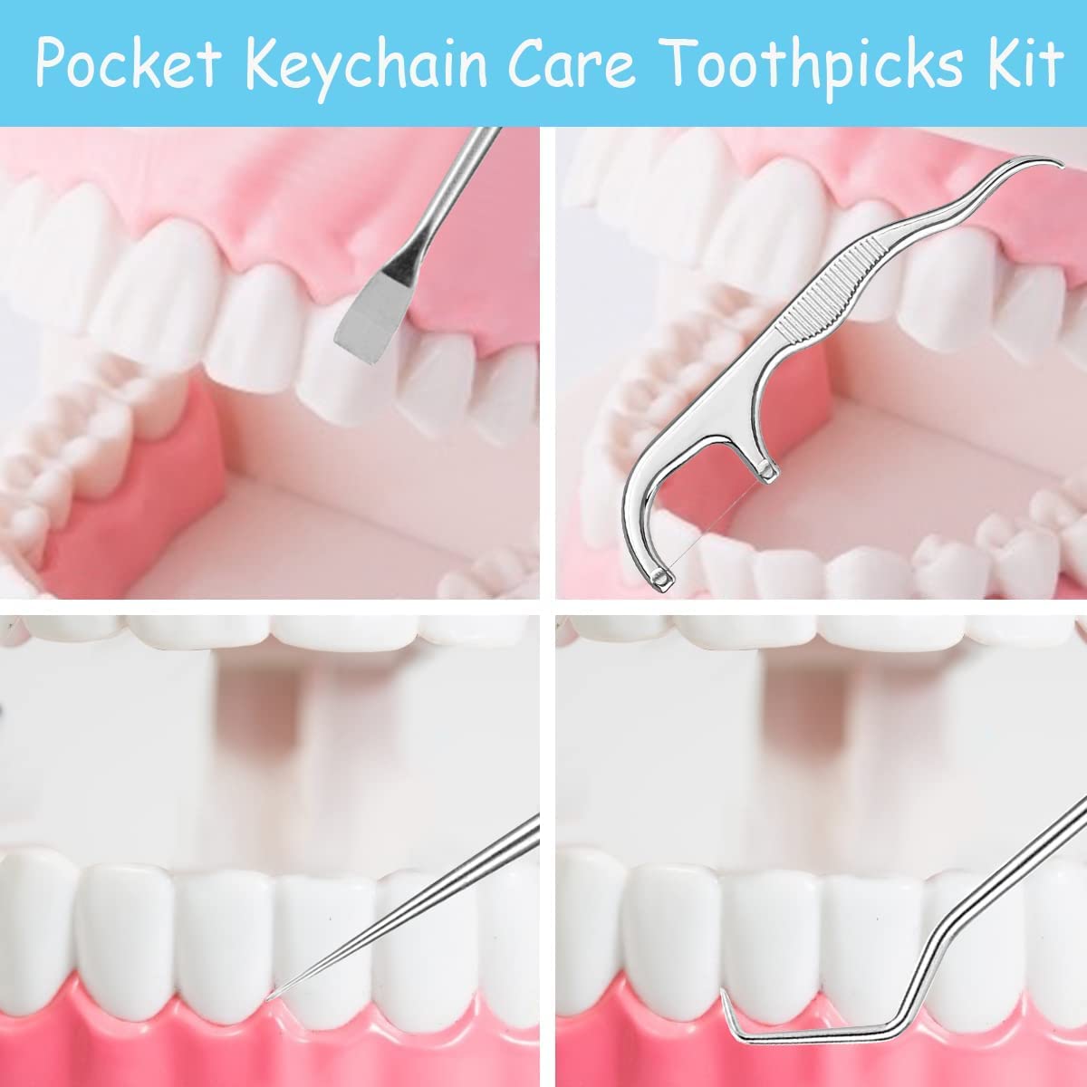 MAYCREATE Dental Tools, 6 in 1 Stainless Steel Teeth Cleaning Tool Kit, Stainless Steel Toothpicks Teeth Cleaning Picks Flosser for Teeth Braces Cleaning Tools Reuseable Toothpicks MAYCREATE Dental Tools, 6 in 1 Stainless Steel Teeth Cleaning Tool Kit, Stainless Steel Toothpicks Teeth Cleaning Picks Flosser for Teeth Braces Cleaning Tools Reuseable Toothpicks
